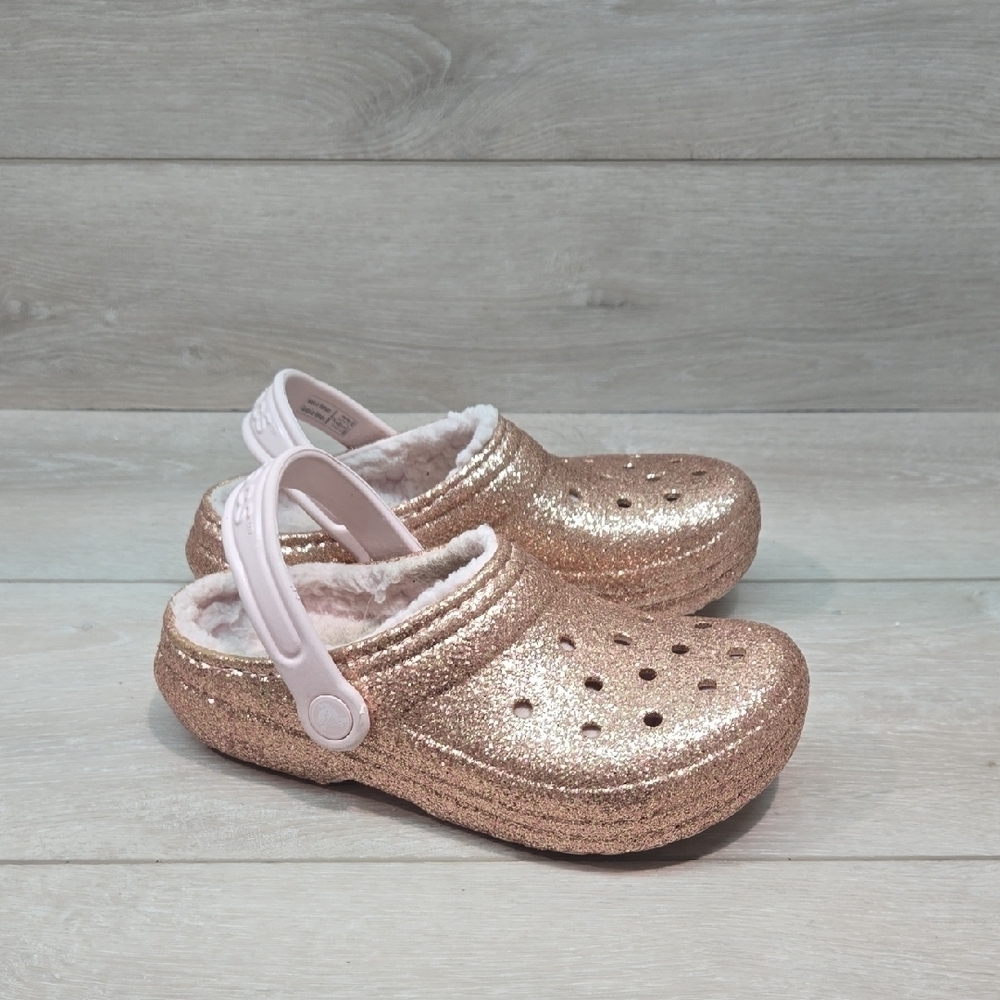Crocs Kids Glitter Clogs with Pink Strap Mule Shoes Sz J2